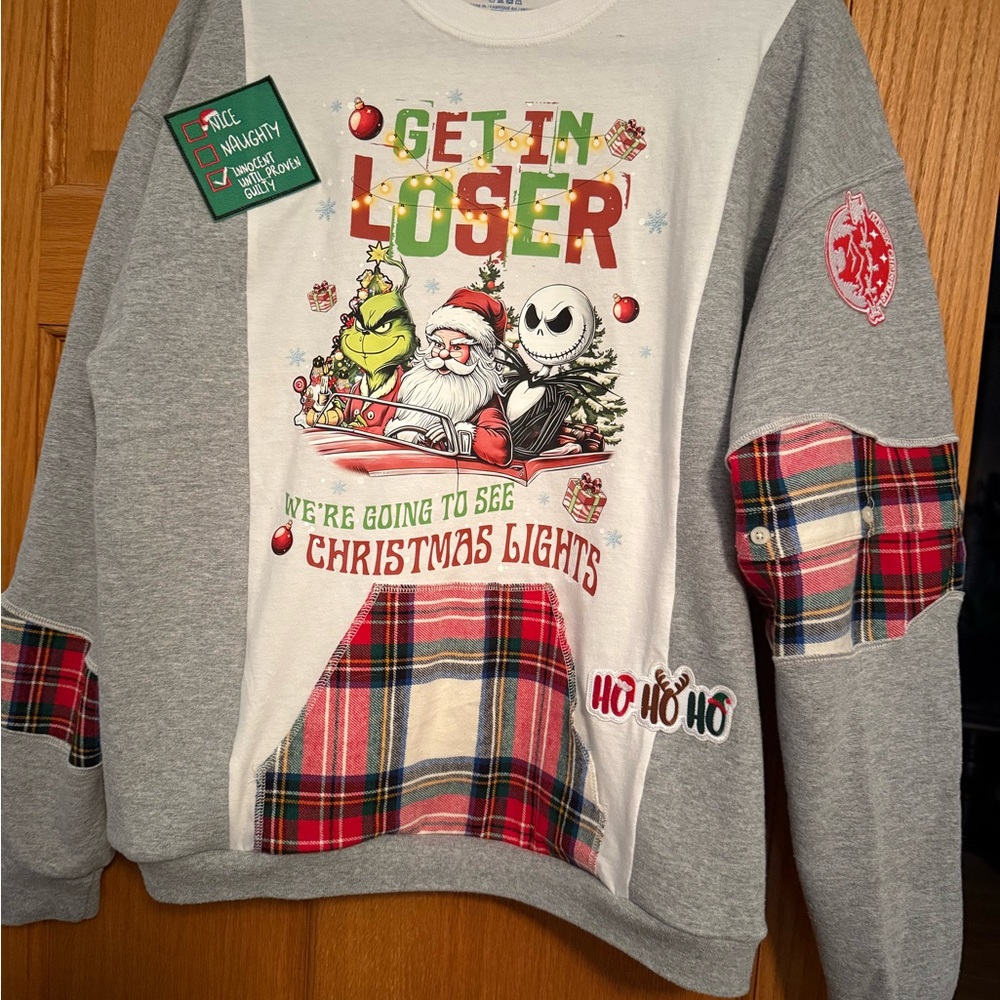 Women's sweatshirt size large repurposed high quality Christmas